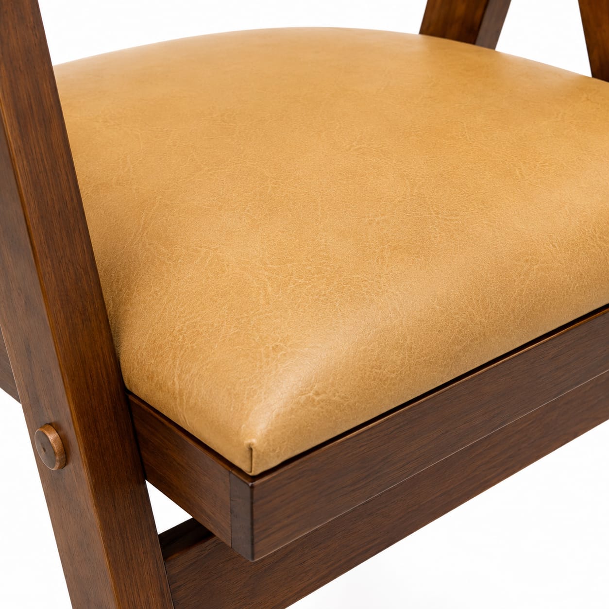 PremWood Mid-Century Solid Wood Dining Arm Chair with Tan Leatherette Upholstery, Wooden Frame, Modern Accent Chair for Dining Room, Living Room & Restaurant