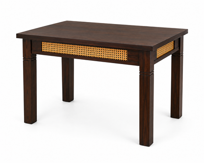 PremWood 4 Seater Solid Sheesham Wood Dining Table Set with 4 Rattan Cane Chairs, Handcrafted Wooden Dining Furniture for Home & Kitchen, Brown Finish