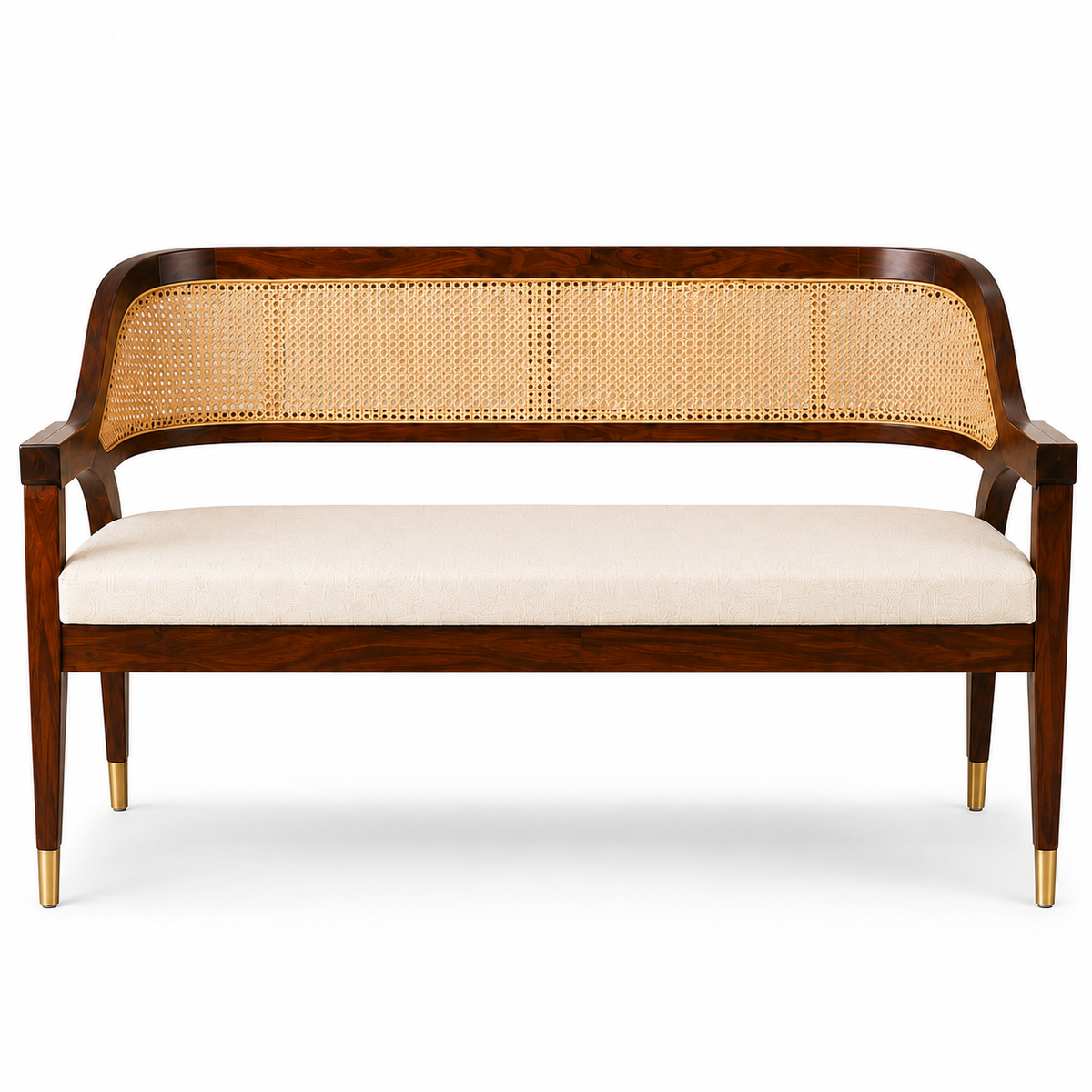 PremWood Solid Sheesham Wood Rattan Sofa Bench 54 Inch | Premium 3 Seater Wooden Sofa