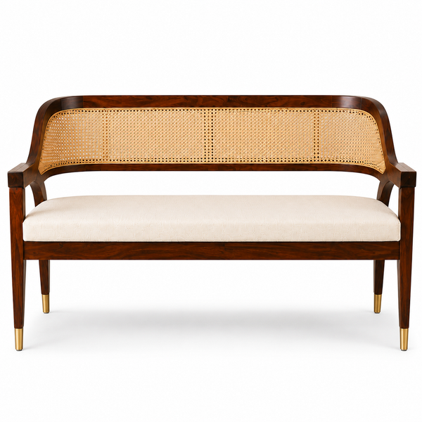 PremWood Solid Sheesham Wood Rattan Sofa Bench 54 Inch | Premium 3 Seater Wooden Sofa