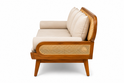 Premwood Solid Sheesham Wood 3+1+1 Sofa Set with Natural Rattan Cane | 3-Seater Sofa & 2 Single Seater Chairs | Honey Finish |  Living Room Furniture