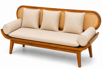 Premwood Solid Sheesham Wood 3+1+1 Sofa Set with Natural Rattan Cane | 3-Seater Sofa & 2 Single Seater Chairs | Honey Finish |  Living Room Furniture