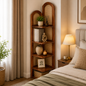 PremWood Solid Sheesham Wood 4-Tier Corner Shelf with Natural Rattan Cane | Wooden Corner Bookcase & Display Rack for Living Room, Bedroom & Office | Honey Finish
