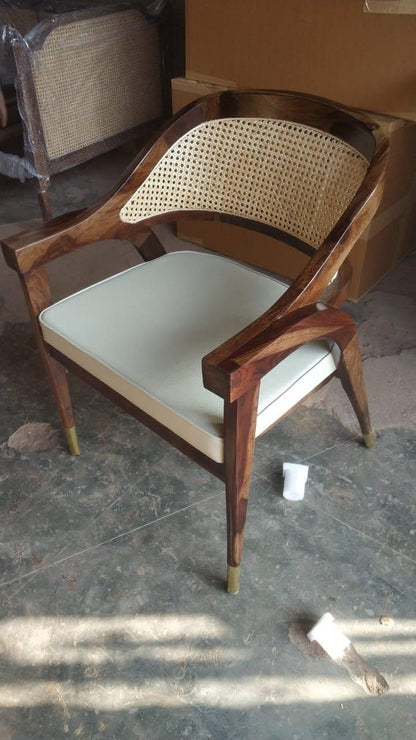 PremWood Solid Wood 6-Seater Dining Table with Natural Rattan Cane Panels | 68 × 35 × 30 Inch
