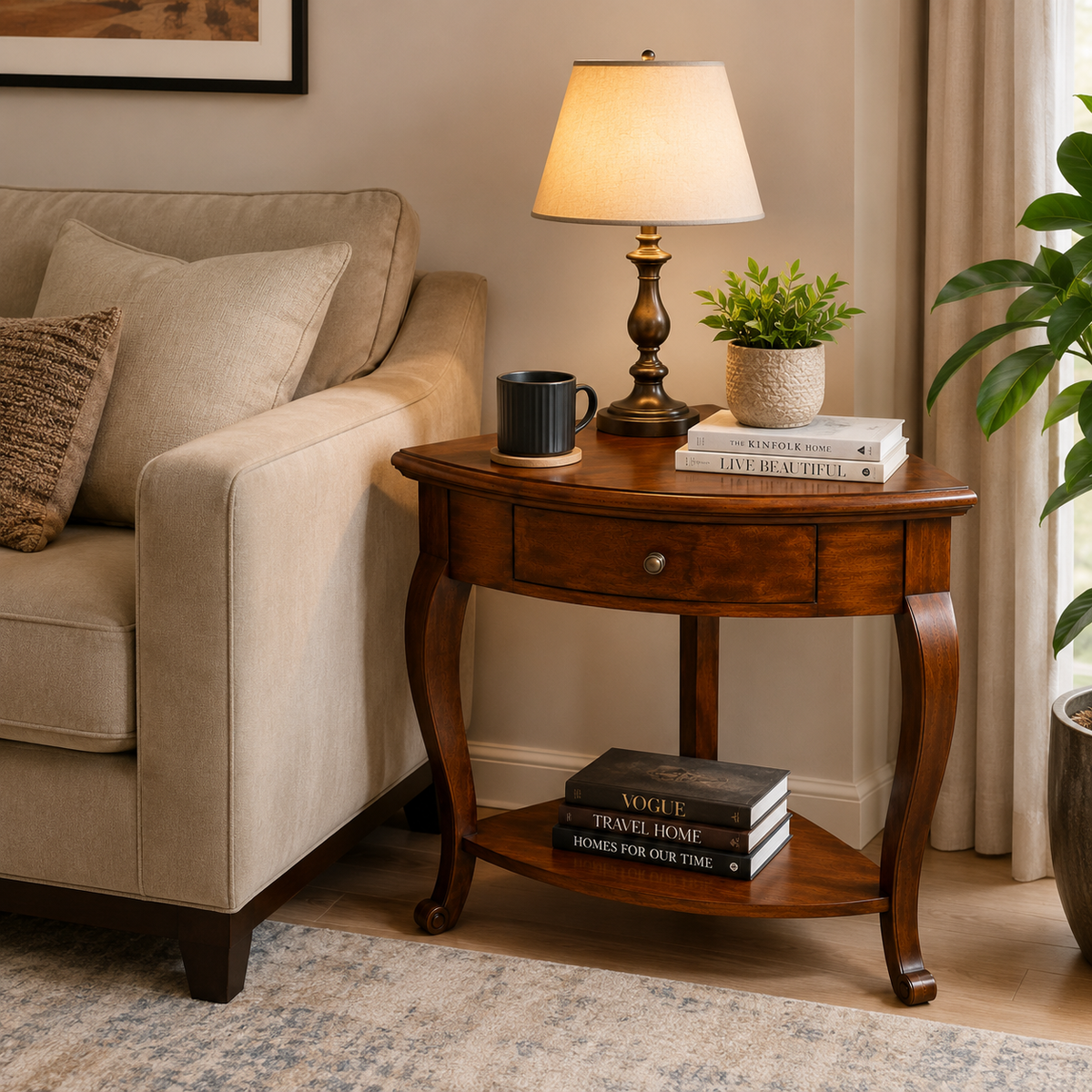 PremWood Solid Sheesham Wood Corner Side Table with Drawer & Bottom Shelf | Handcrafted Wooden End Table for Living Room, Bedroom & Hallway | Space Saving Corner Accent Table | Honey Finish