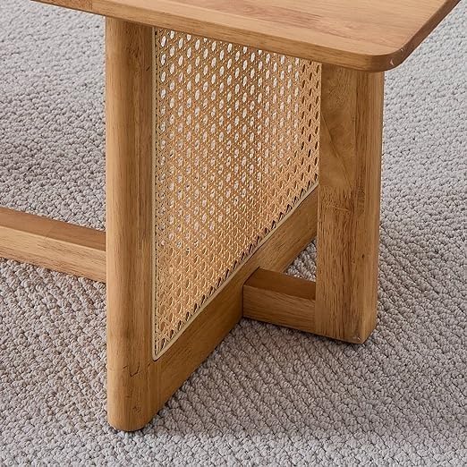 PremWood Solid Wood Rattan Cane Coffee Table | Modern Wooden Centre Table with Woven Cane Panel Legs