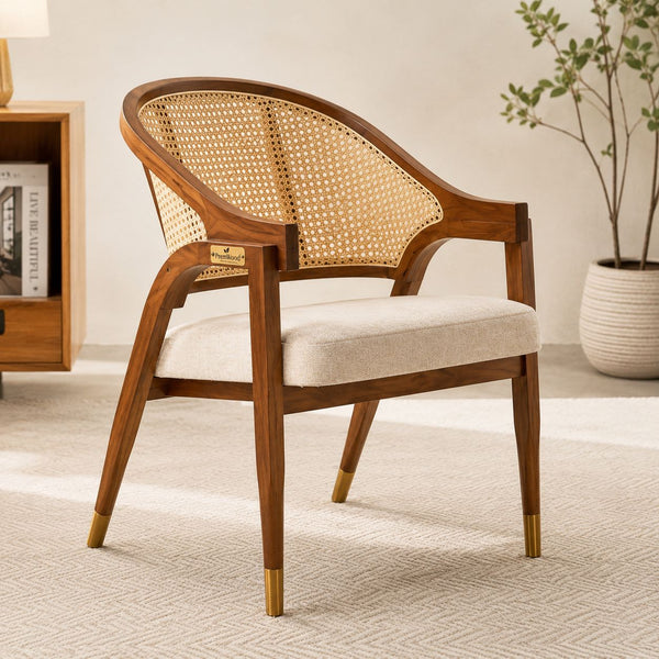 Premwood Rattan Chair Solid Wooden Chair Rattan Arm Chair for Living Room, Bedroom & Home, Brown Colour, (45D x 65W x 95H Centimeters)