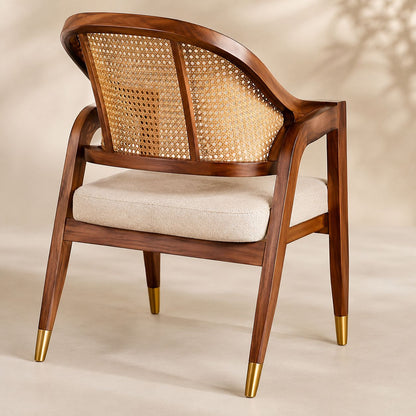 Premwood Rattan Chair Solid Wooden Chair Rattan Arm Chair for Living Room, Bedroom & Home, Brown Colour, (45D x 65W x 95H Centimeters)
