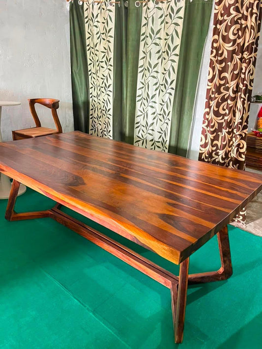 PremWood Solid Sheesham Wood Live Edge Dining Table | 6 Seater Wooden Dining Table | Natural Wood Grain | Premium Handcrafted Dining Table for Dining Room, Living Room & Restaurant