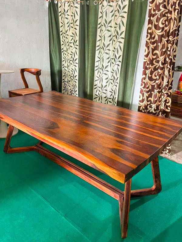 PremWood Solid Sheesham Wood Live Edge Dining Table | 6 Seater Wooden Dining Table | Natural Wood Grain | Premium Handcrafted Dining Table for Dining Room, Living Room & Restaurant