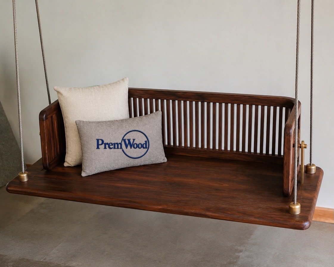 Premwood Solid Sheesam Wood Hanging Swing | Solid Wood Jhula for Home & Balcony