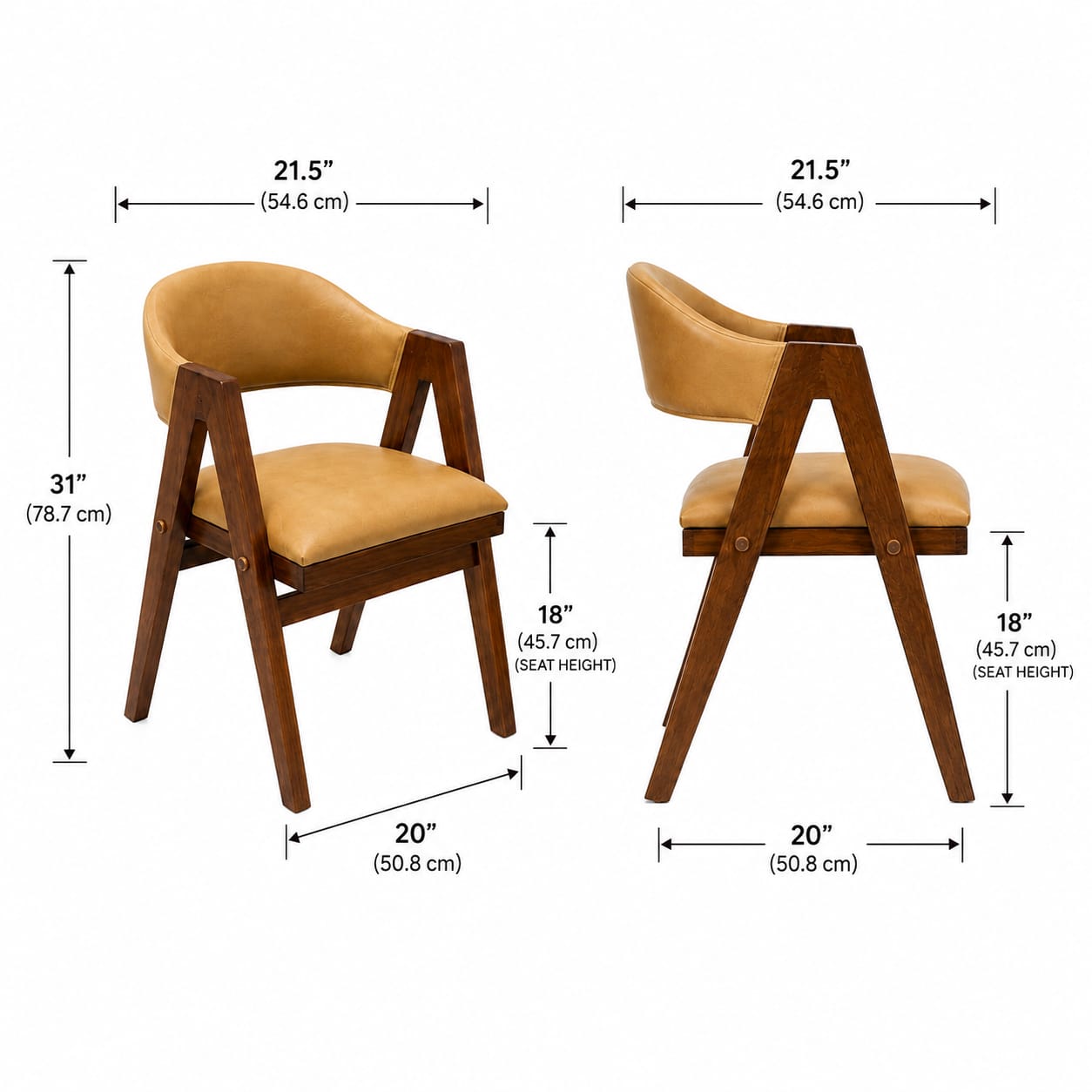 PremWood Mid-Century Solid Wood Dining Arm Chair with Tan Leatherette Upholstery, Wooden Frame, Modern Accent Chair for Dining Room, Living Room & Restaurant