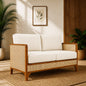 Premwood Rattan 2-Seater Sofa with Premium Cushions | Solid Sheesham Wood Frame | Handwoven Natural Cane | Modern Living Room Loveseat | Ivory Cushions | Honey Finish
