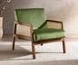 Premwood Solid Sheesham Wood Cane Arm Chair with Olive Green Velvet Upholstery | Walnut Finish Accent Chair for Living Room, Bedroom & Lounge