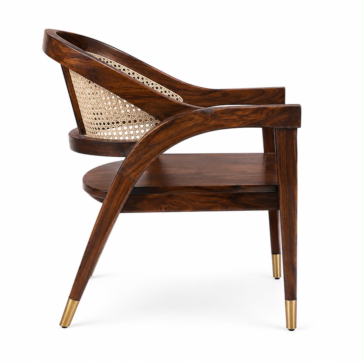 PremWood Solid Wood Cane Armchair – Handwoven Rattan Backrest, Ergonomic Wooden Accent Chair for Living Room & Bedroom