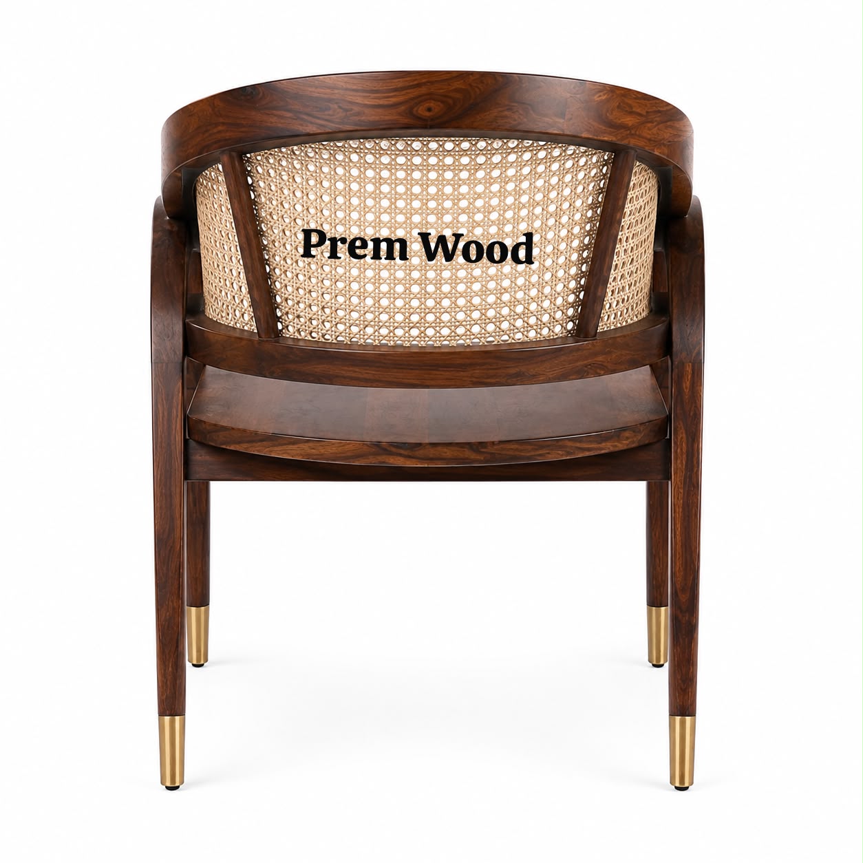 PremWood Solid Wood Cane Armchair – Handwoven Rattan Backrest, Ergonomic Wooden Accent Chair for Living Room & Bedroom