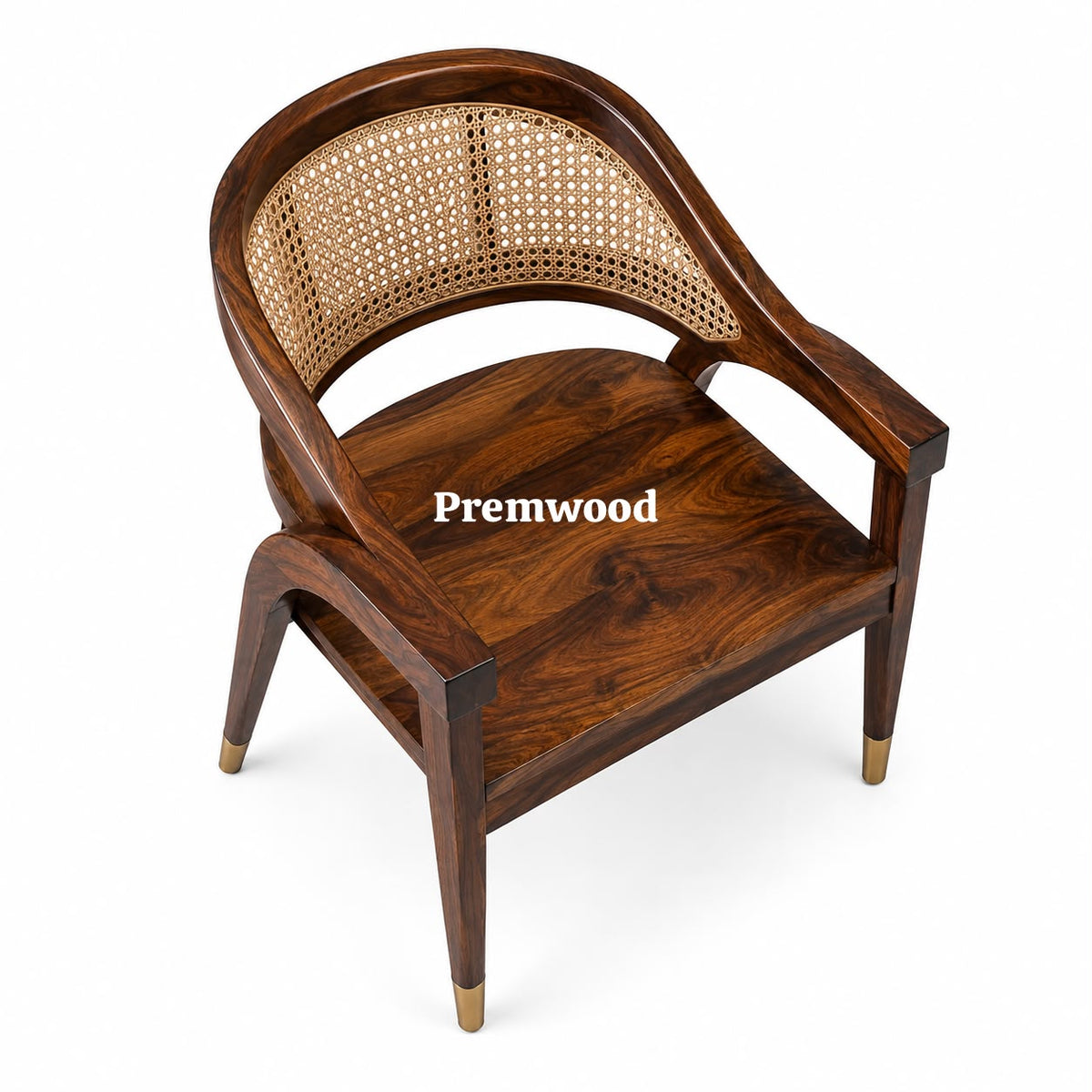 PremWood Solid Wood Cane Armchair – Handwoven Rattan Backrest, Ergonomic Wooden Accent Chair for Living Room & Bedroom