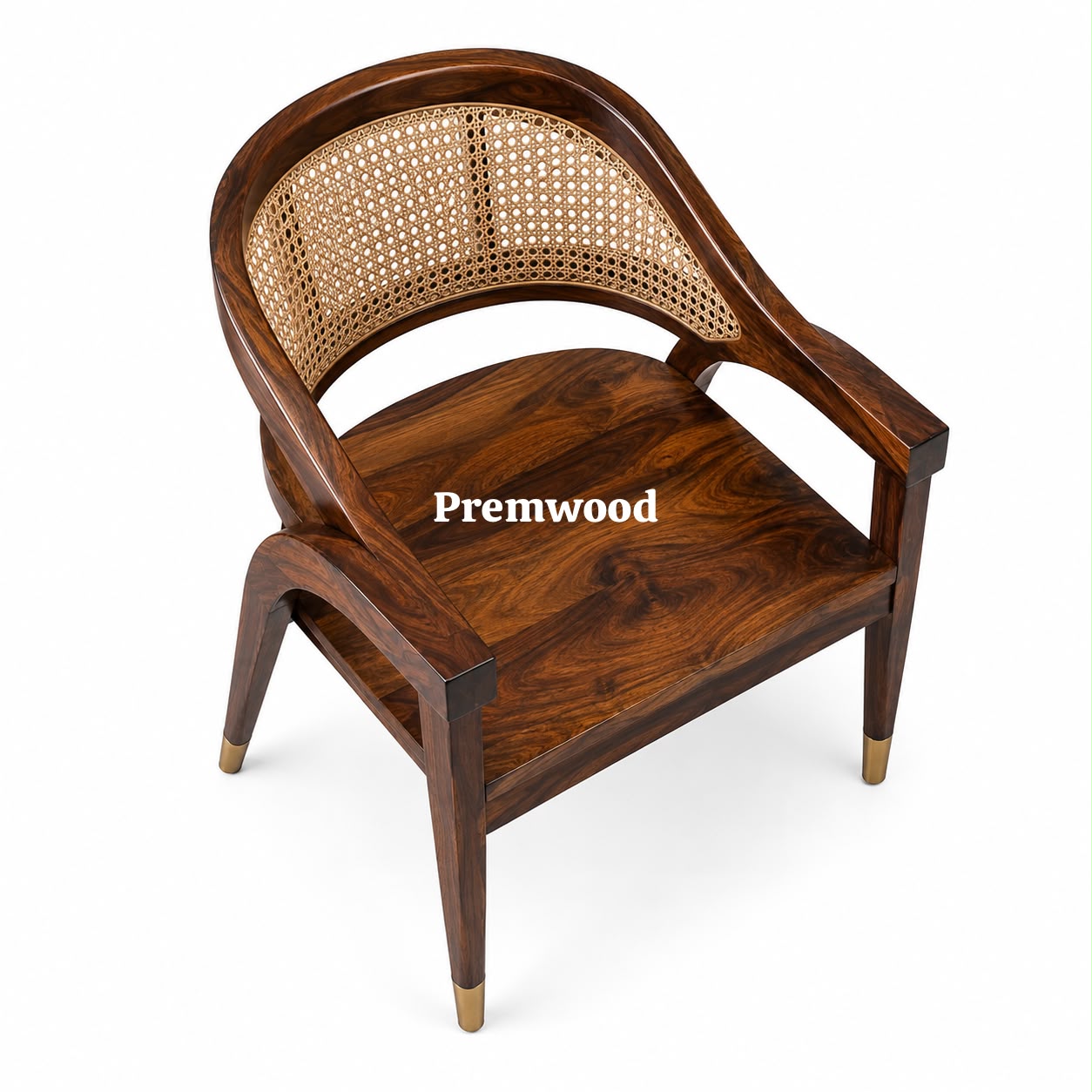 PremWood Solid Wood Cane Armchair – Handwoven Rattan Backrest, Ergonomic Wooden Accent Chair for Living Room & Bedroom