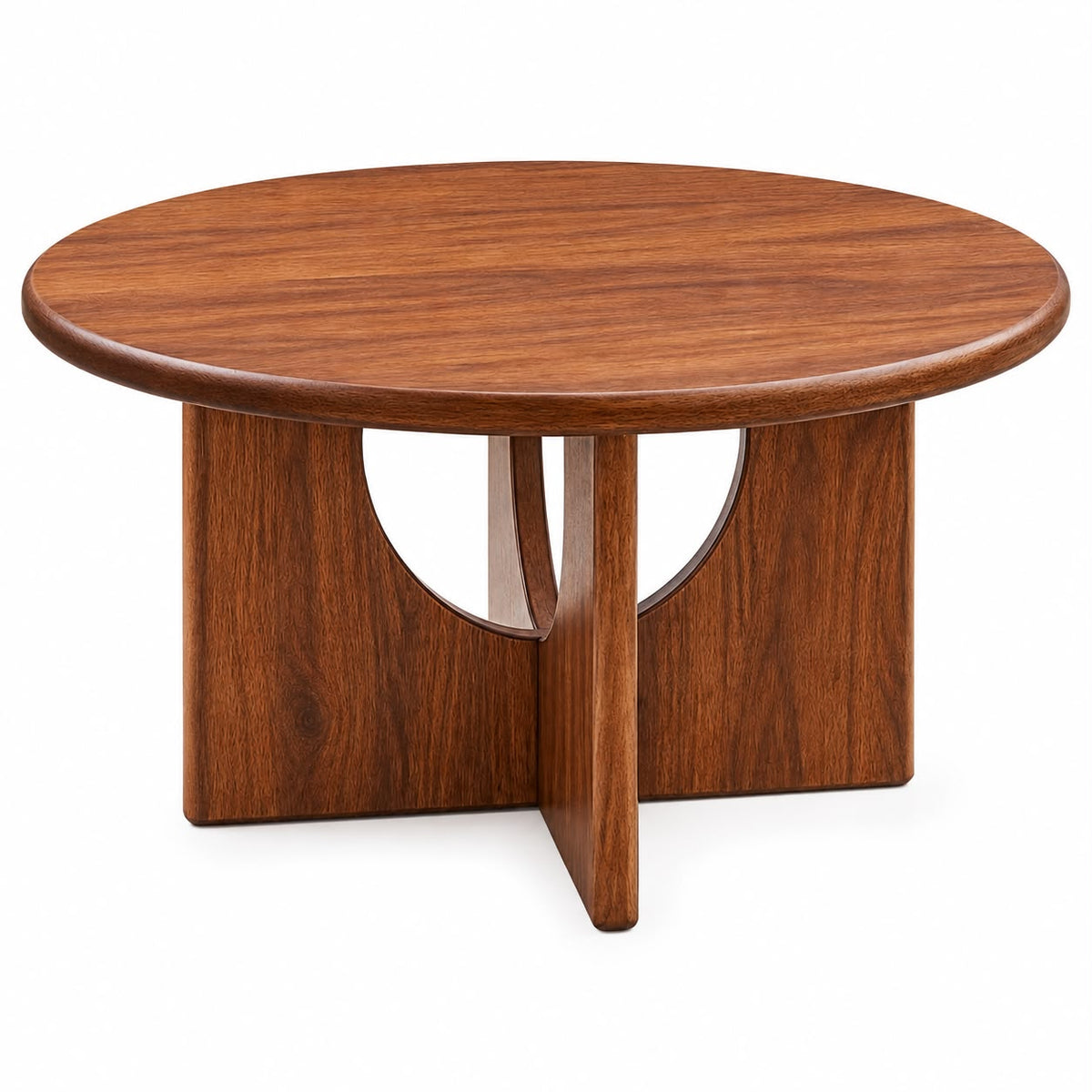 PremWood Round Wooden Coffee Table | Modern Solid Wood Centre Table with Unique Curved Panel Design