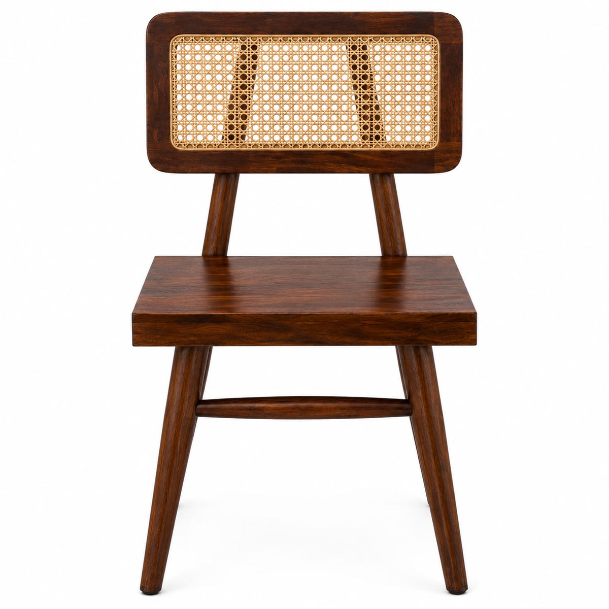 Premwood Solid Sheesham Wood Cane Dining Chair | Handwoven Rattan Backrest & Dark Walnut Finish