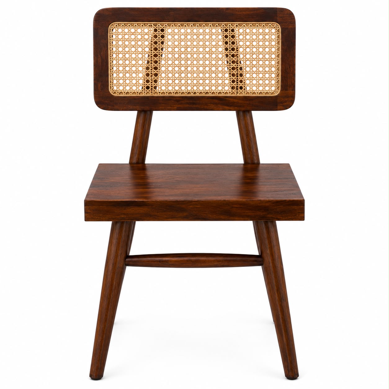 Premwood Solid Sheesham Wood Cane Dining Chair | Handwoven Rattan Backrest & Dark Walnut Finish