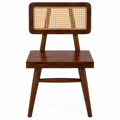 Premwood Solid Sheesham Wood Cane Dining Chair | Handwoven Rattan Backrest & Dark Walnut Finish
