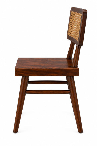 Premwood Solid Sheesham Wood Cane Dining Chair | Handwoven Rattan Backrest & Dark Walnut Finish