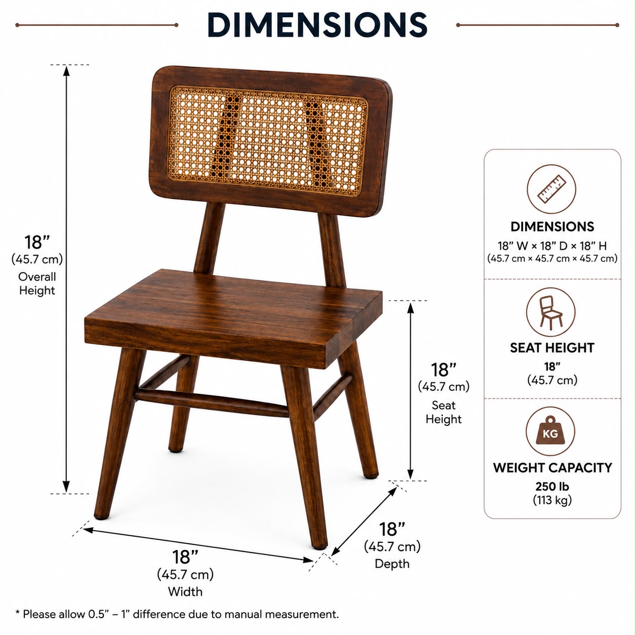 Premwood Solid Sheesham Wood Cane Dining Chair | Handwoven Rattan Backrest & Dark Walnut Finish