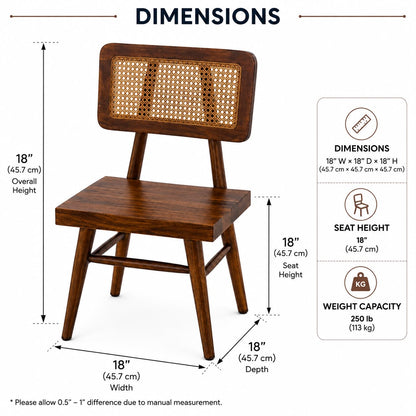 Premwood Solid Sheesham Wood Cane Dining Chair | Handwoven Rattan Backrest & Dark Walnut Finish