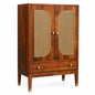 Premwood Solid Sheesham Wood Armoire Cabinet with Rattan Cane Doors | Wooden Storage Cabinet with 2-Door Wardrobe & Drawer | Honey Finish for Bedroom & Living Room