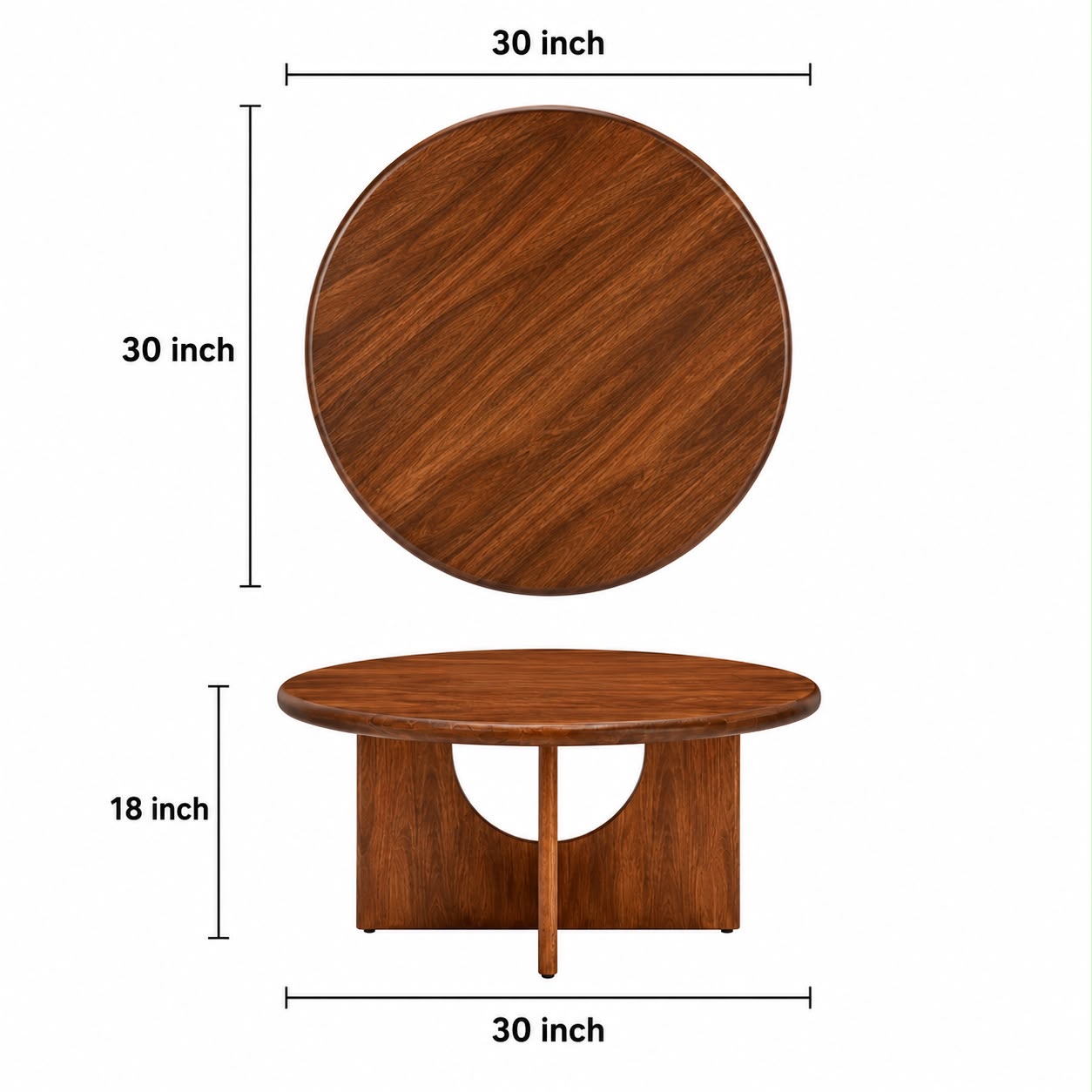 PremWood Round Wooden Coffee Table | Modern Solid Wood Centre Table with Unique Curved Panel Design