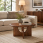 PremWood Round Wooden Coffee Table | Modern Solid Wood Centre Table with Unique Curved Panel Design