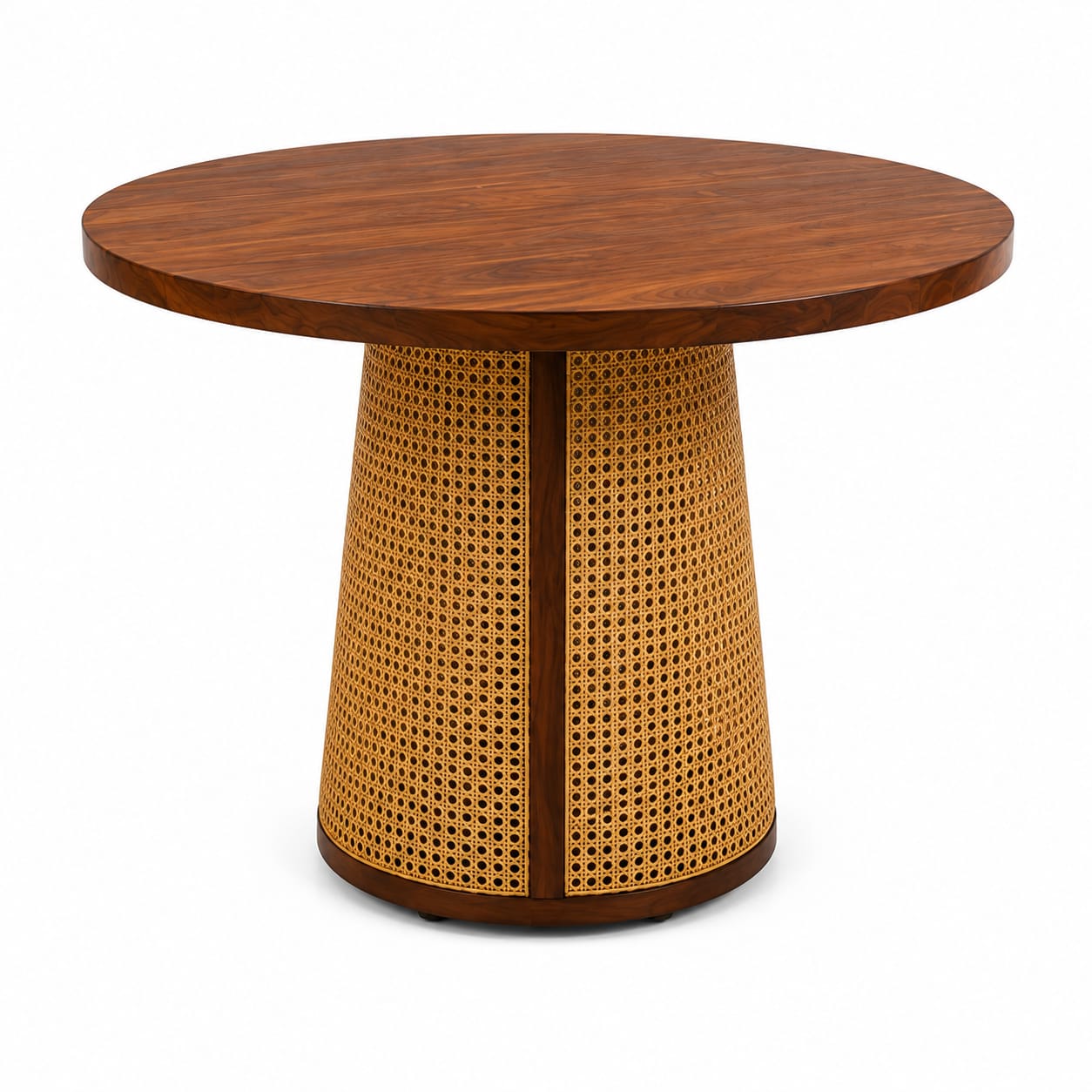 PremWood Premium Solid Sheesham Wood 4-Seater Round Dining Set – Natural Cane, Honey Finish
