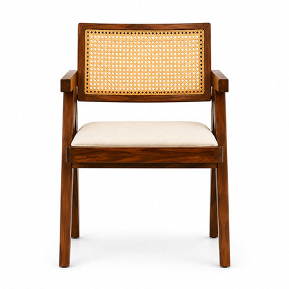 PremWood Premium Solid Sheesham Wood 4-Seater Round Dining Set – Natural Cane, Honey Finish