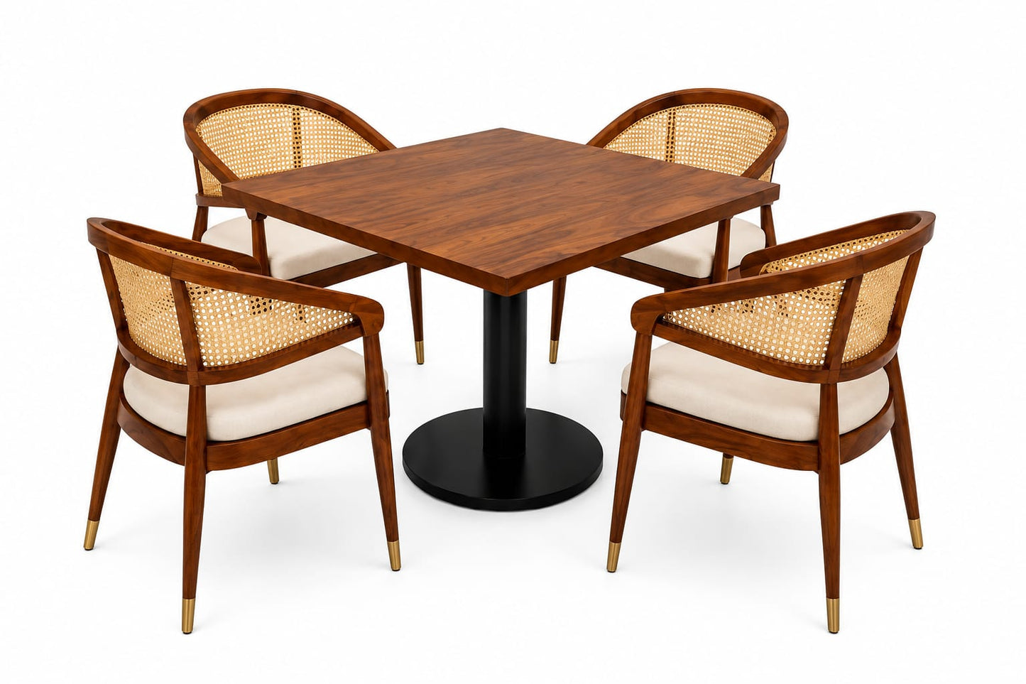 PremWood Premium Solid Sheesham Wood 4-Seater Dining Set with Natural Cane – Honey Finish