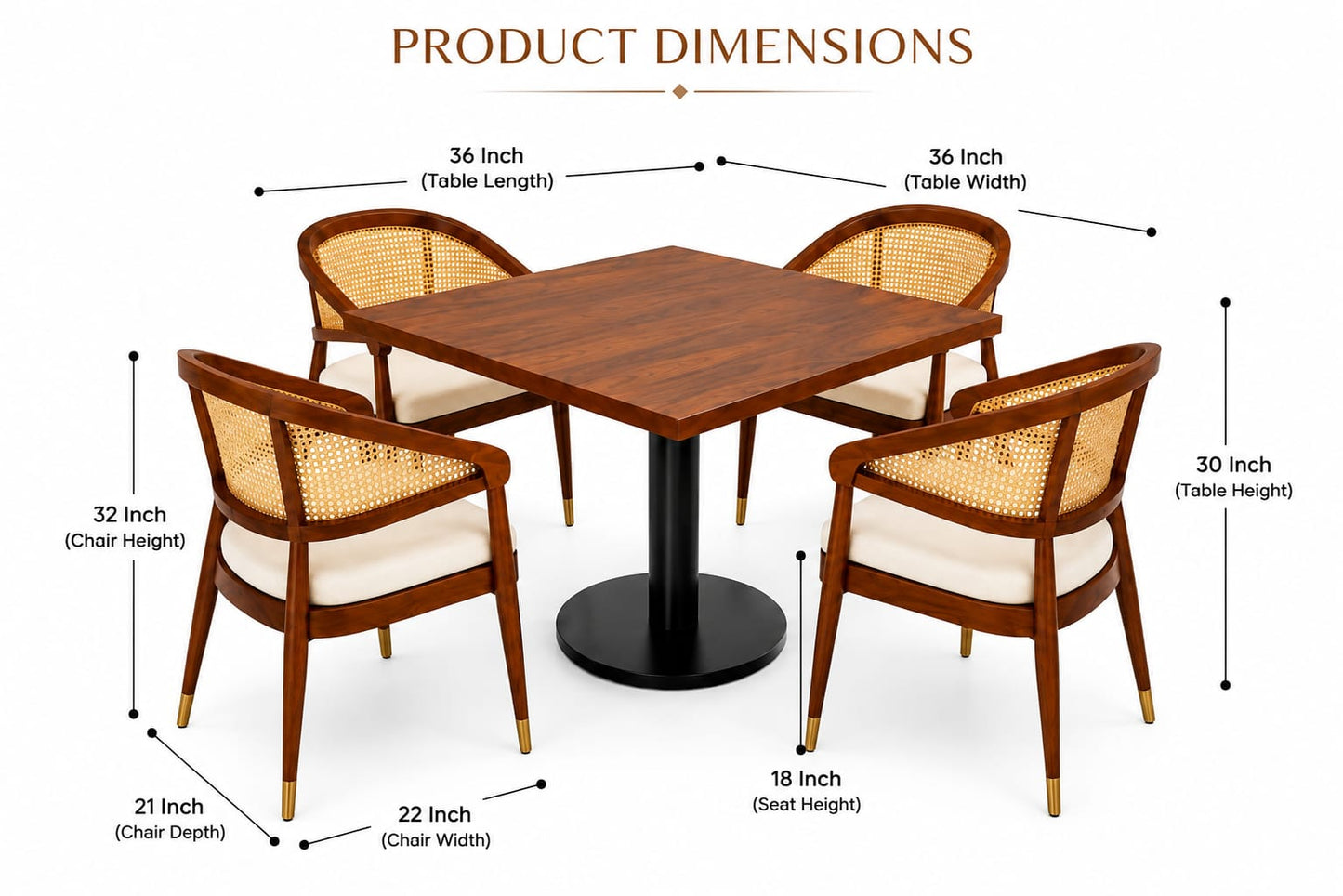PremWood Premium Solid Sheesham Wood 4-Seater Dining Set with Natural Cane – Honey Finish
