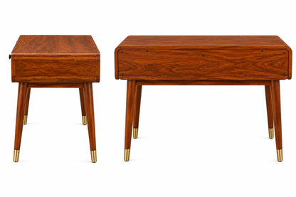 Premwood Solid Sheesham  Writing Desk with 2 Rattan Cane Drawers | Mid-Century Modern Study & Home Office Desk | Wooden Work Table with Storage | Honey Finish
