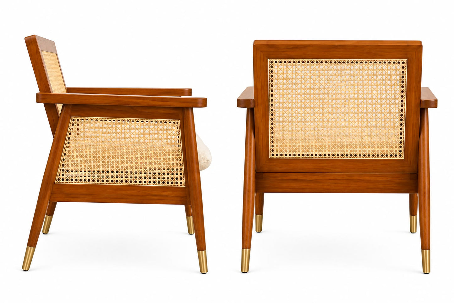 Premwood Solid Sheesham Wood Rattan Cane Chair with Cushion | Wooden Armchair with Handwoven Cane Back & Sides | Living Room & Bedroom Chair | Honey Finish