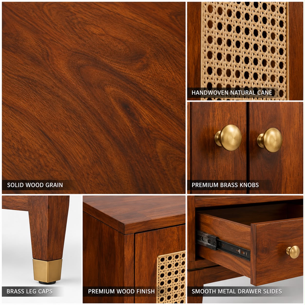 Premwood Solid Sheesham Wood Armoire Cabinet with Rattan Cane Doors | Wooden Storage Cabinet with 2-Door Wardrobe & Drawer | Honey Finish for Bedroom & Living Room
