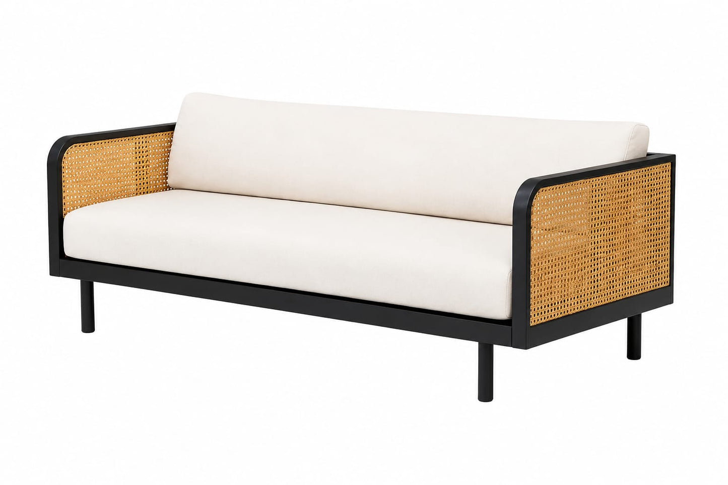 PremWood Solid Sheesham Wood 3-Seater Sofa with Natural Rattan Cane Panels – Honey Finish