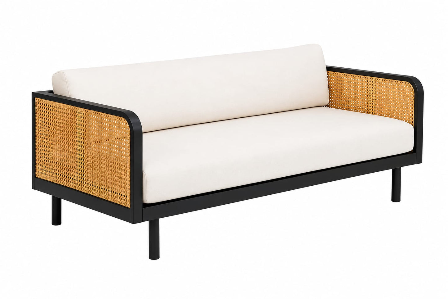 PremWood Solid Sheesham Wood 3-Seater Sofa with Natural Rattan Cane Panels – Honey Finish