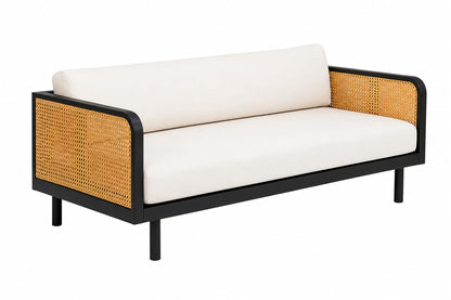 PremWood Solid Sheesham Wood 3-Seater Sofa with Natural Rattan Cane Panels – Honey Finish
