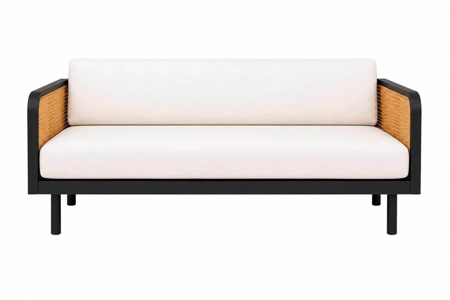 PremWood Solid Sheesham Wood 3-Seater Sofa with Natural Rattan Cane Panels – Honey Finish