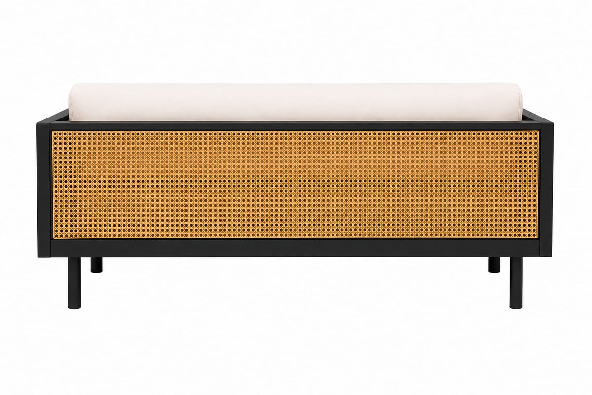 PremWood Solid Sheesham Wood 3-Seater Sofa with Natural Rattan Cane Panels – Honey Finish