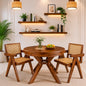 Premwood Solid Sheesham Wood Round Dining Table Set with 2 Cane Chairs | 100 cm Round Wooden Dining Set for Home & Dining Room | Honey Finish