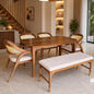 PremWood Solid Sheesham Wood 6-Seater Dining Table Set with Natural Rattan Cane Chairs & Upholstered Bench