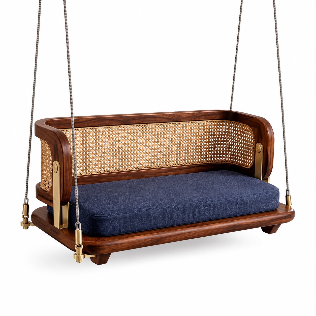 PremWood Solid Sheesham Wood Rattan Swing Sofa | Premium Wooden Hanging Sofa with Cane Backrest