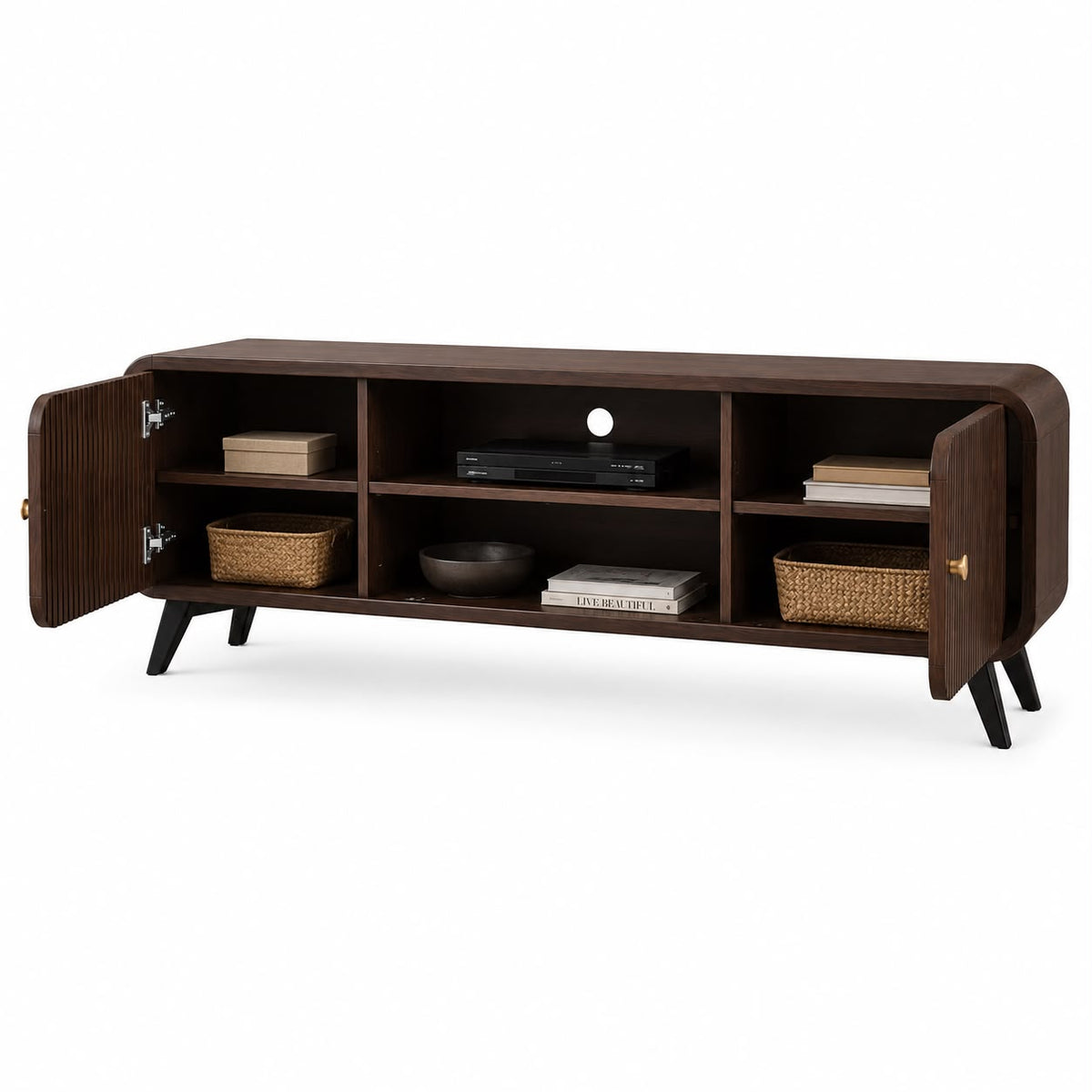 PremWood Modern Fluted TV Unit / Media Console | 65 Inch TV Stand with Storage Cabinet