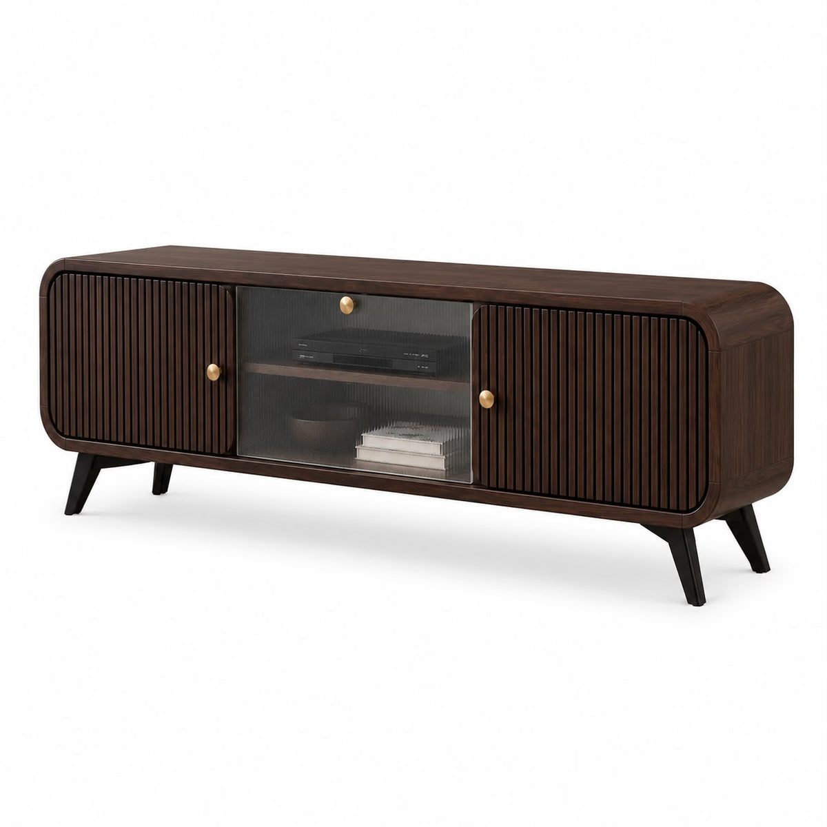 PremWood Modern Fluted TV Unit / Media Console | 65 Inch TV Stand with Storage Cabinet