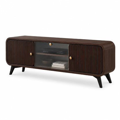 PremWood Modern Fluted TV Unit / Media Console | 65 Inch TV Stand with Storage Cabinet
